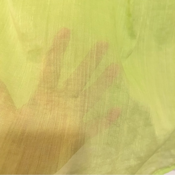 Chico's Button Up Top Size 1 (Medium) Yellow Green Ramie Cotton 3/4 Sleeve Sheer - Picture 8 of 12